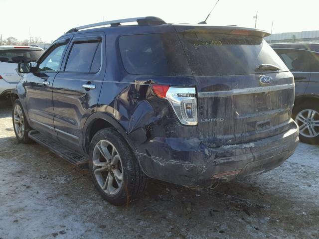 1FMHK8F86BGA57821 - 2011 FORD EXPLORER L BLUE photo 3