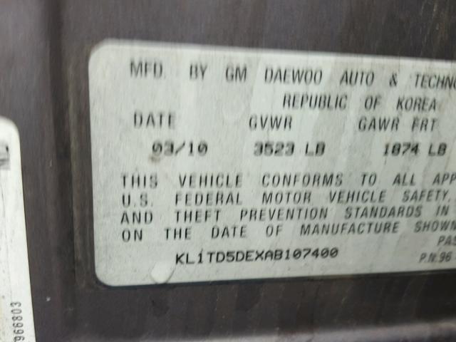 KL1TD5DEXAB107400 - 2010 CHEVROLET AVEO LS 灰色 照片 10