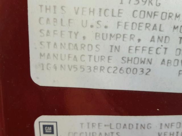 1G4NV5538RC260032 - 1994 BUICK SKYLARK CU RED photo 10
