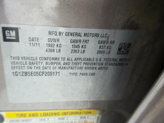 1G1ZB5E05CF209171 - 2012 CHEVROLET MALIBU LS BROWN photo 10