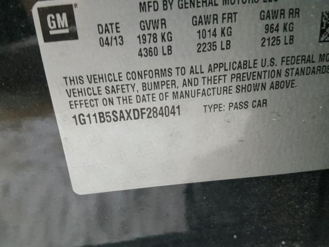 1G11B5SAXDF284041 - 2013 CHEVROLET MALIBU LS BLACK photo 10