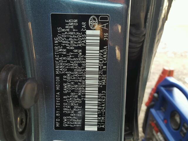 2T1BPRHE4GC516872 - 2016 TOYOTA COROLLA EC 灰色 照片 10