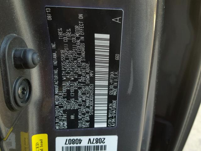 5TDYK3DCXDS405353 - 2013 TOYOTA SIENNA XLE GRAY photo 10