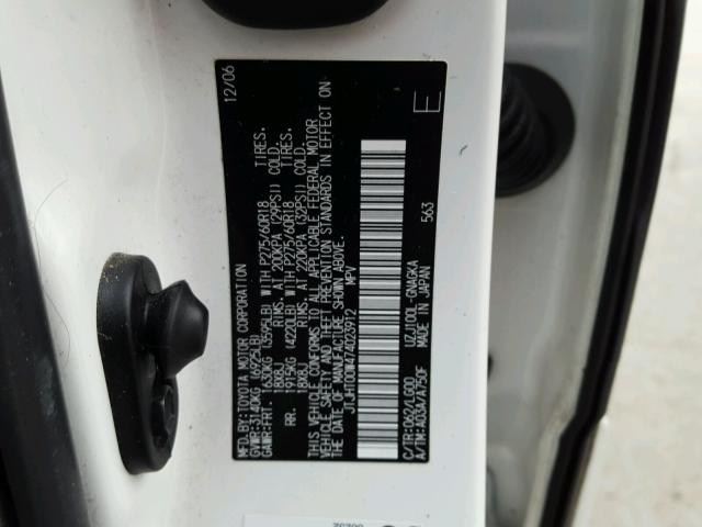 JTJHT00W474023912 - 2007 LEXUS LX 470 WHITE photo 10