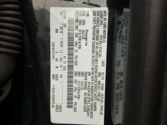 1FADP3F27EL338241 - 2014 FORD FOCUS SE BLACK photo 10