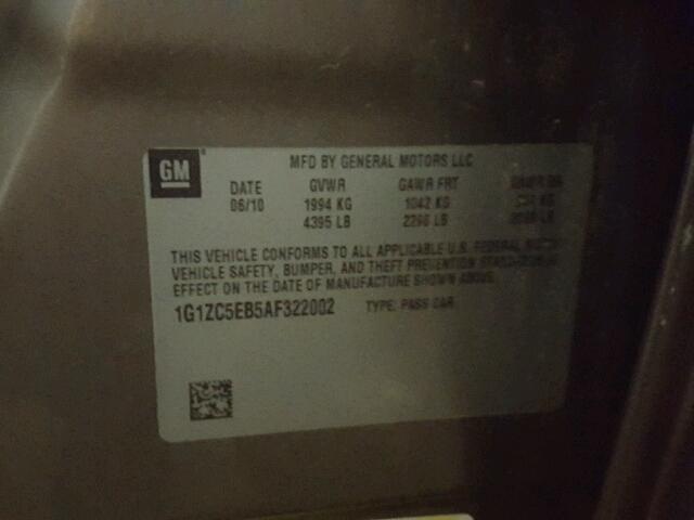 1G1ZC5EB5AF322002 - 2010 CHEVROLET MALIBU 1LT 灰色 照片 10