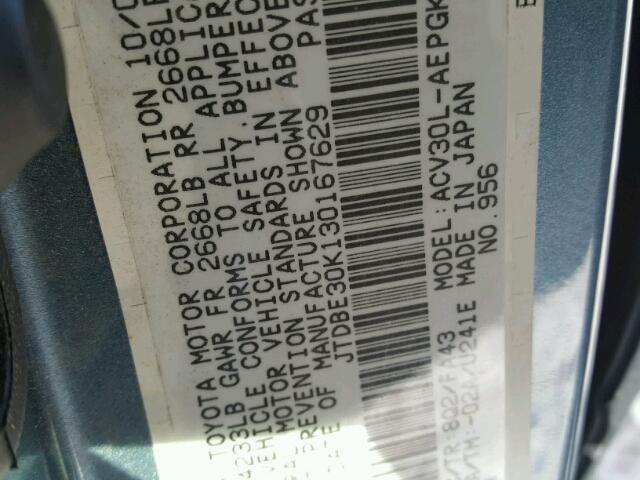 JTDBE30K130167629 - 2003 TOYOTA CAMRY LE BLUE photo 10