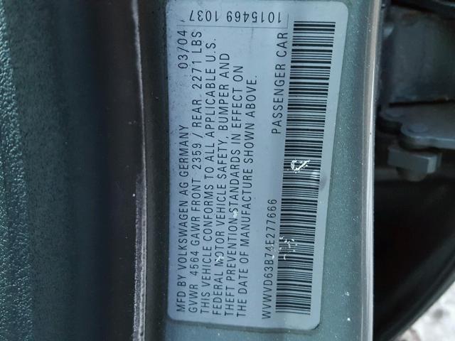 WVWVD63B74E277666 - 2004 VOLKSWAGEN PASSAT GLS GRAY photo 10