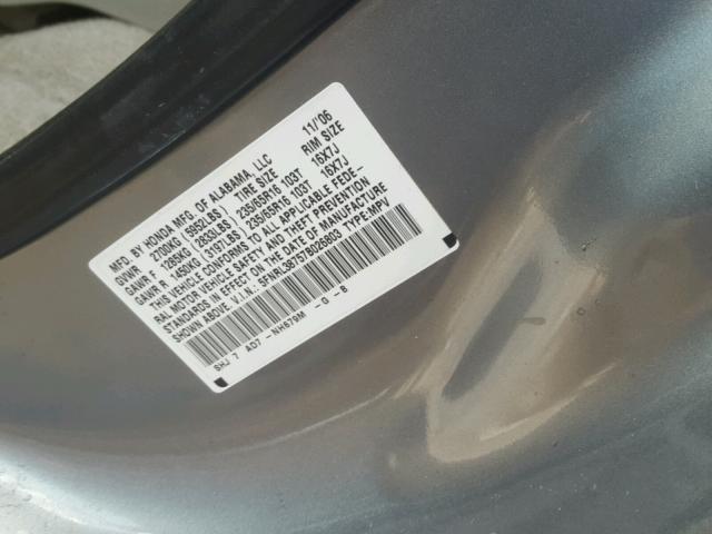 5FNRL38757B026803 - 2007 HONDA ODYSSEY EX SILVER photo 10