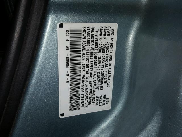 5FNRL18924B127654 - 2004 HONDA ODYSSEY EX TURQUOISE photo 10