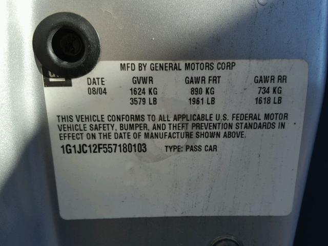 1G1JC12F557180103 - 2005 CHEVROLET CAVALIER SILVER photo 10