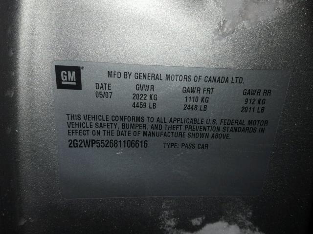 2G2WP552681106616 - 2008 PONTIAC GRAND PRIX SILVER photo 10