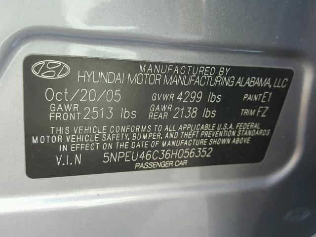 5NPEU46C36H056352 - 2006 HYUNDAI SONATA GLS GRAY photo 10