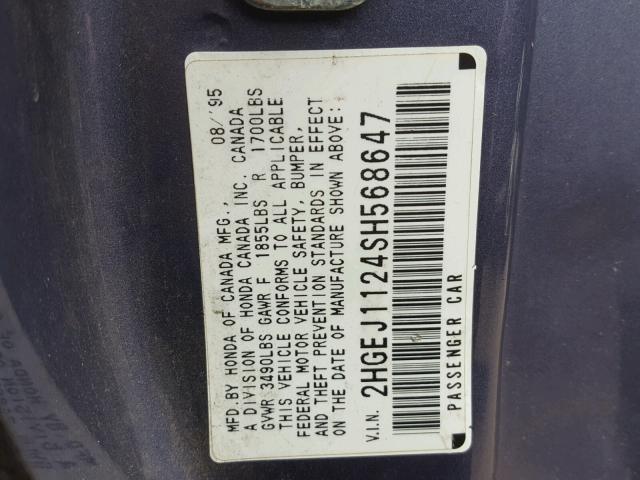 2HGEJ1124SH568647 - 1995 HONDA CIVIC EX 灰色 照片 10