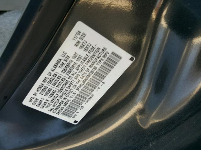 5FNRL38405B035153 - 2005 HONDA ODYSSEY EX GRAY photo 10