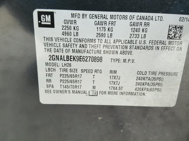 2GNALBEK9E6270898 - 2014 CHEVROLET EQUINOX LT CHARCOAL photo 10