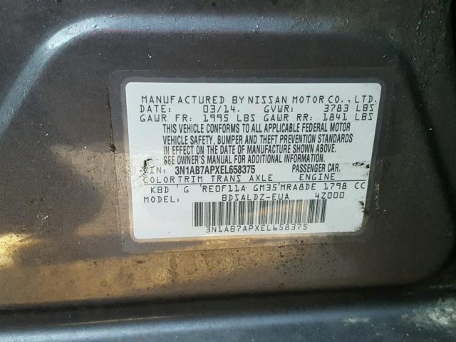 3N1AB7APXEL658375 - 2014 NISSAN SENTRA S GRAY photo 10