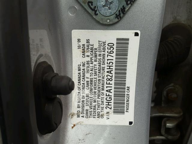 2HGFA1F82AH517650 - 2010 HONDA CIVIC EX 银色 照片 10