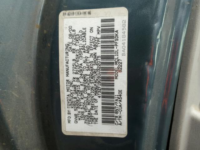 4T3ZF19C91U322075 - 2001 TOYOTA SIENNA CE TEAL photo 10