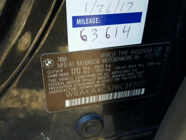 WBAKA4C52BC392031 - 2011 BMW 740 I BLACK photo 10