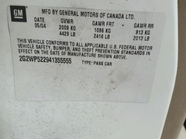 2G2WP522941355555 - 2004 PONTIAC GRAND PRIX WHITE photo 10