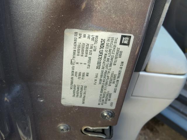 2CNDL13FX76100702 - 2007 CHEVROLET EQUINOX LS CHARCOAL photo 10