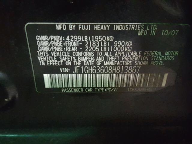 JF1GH63608H813867 - 2008 SUBARU IMPREZA OU BLACK photo 10