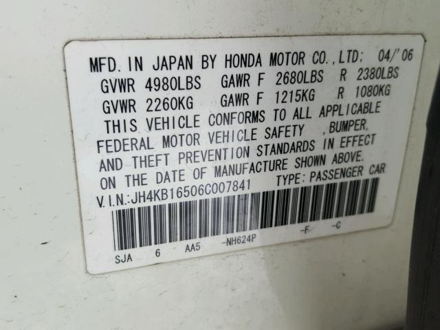 JH4KB16506C007841 - 2006 ACURA RL თეთრი ფოტო 10