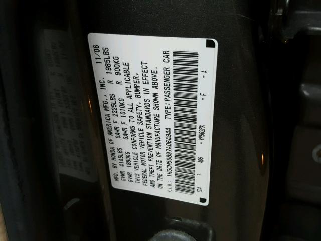 1HGCM56897A064944 - 2007 HONDA ACCORD EX GRAY photo 10