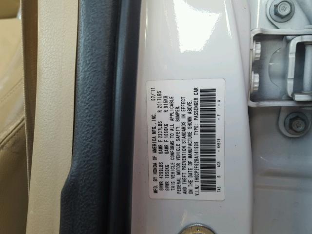 1HGCP2F62BA141909 - 2011 HONDA ACCORD SE WHITE photo 10