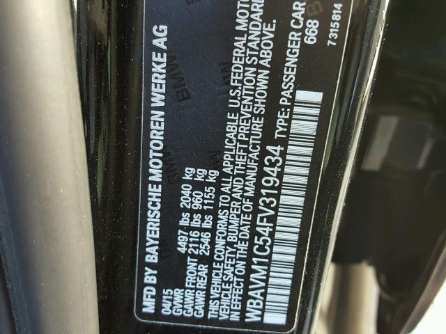 WBAVM1C54FV319434 - 2015 BMW X1 SDRIVE2 BLACK photo 10