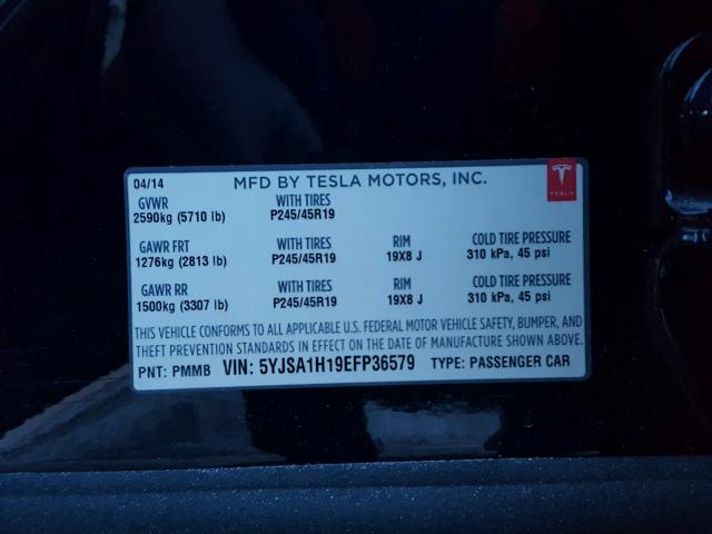5YJSA1H19EFP36579 - 2014 TESLA MODEL S Mavi foto 10