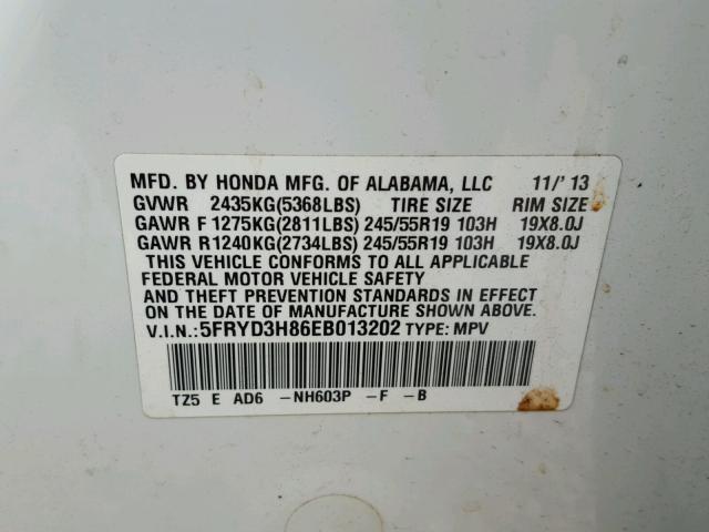 5FRYD3H86EB013202 - 2014 ACURA MDX ADVANC 白色 照片 10