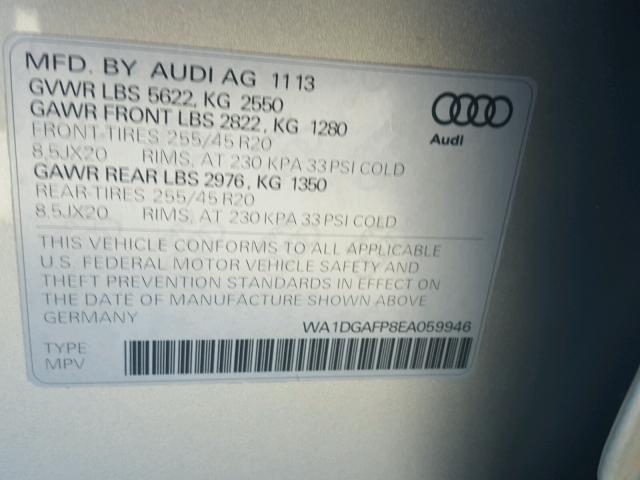 WA1DGAFP8EA059946 - 2014 AUDI Q5 PREMIUM GRAY photo 10