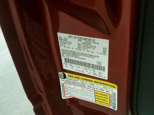 1FTFW1ET8EKE02409 - 2014 FORD F150 SUPER MAROON photo 10