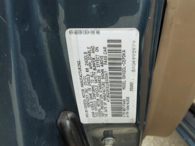 4T1BG22K91U833347 - 2001 TOYOTA CAMRY CE BLUE photo 10