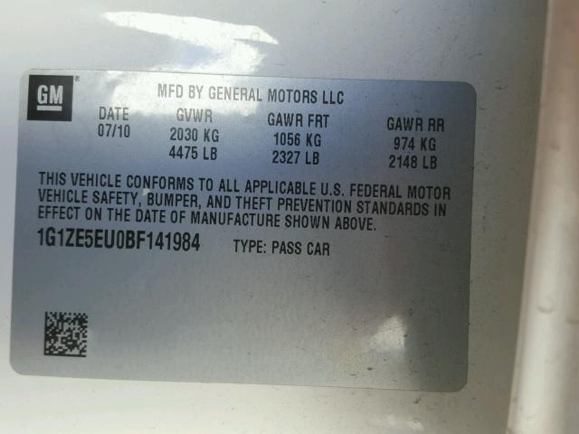 1G1ZE5EU0BF141984 - 2011 CHEVROLET MALIBU LTZ 白色 照片 10