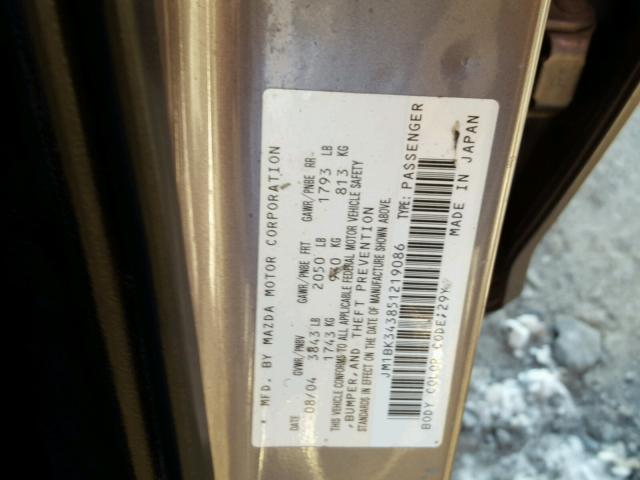 JM1BK343851219086 - 2005 MAZDA 3 HATCHBAC GRAY photo 10