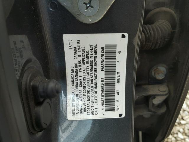 2HGFA1F99BH534455 - 2011 HONDA CIVIC EXL GRAY photo 10
