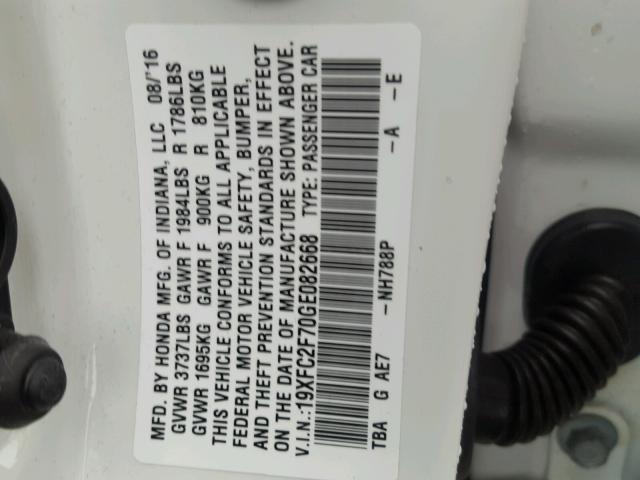 19XFC2F70GE082668 - 2016 HONDA CIVIC EX თეთრი ფოტო 10