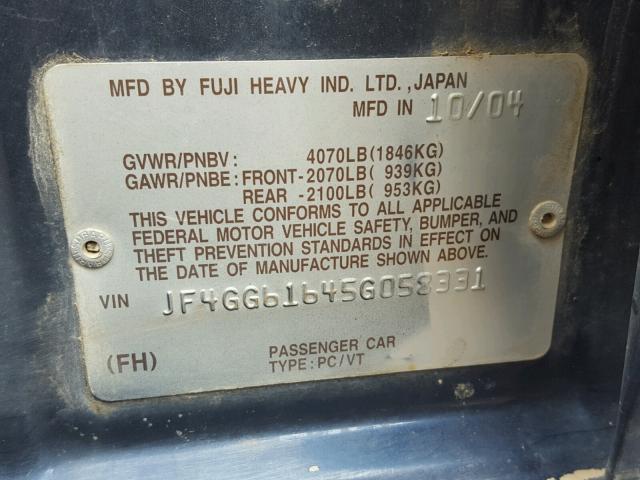 JF4GG61645G058331 - 2005 SAAB 9-2 LINEAR BLUE photo 10