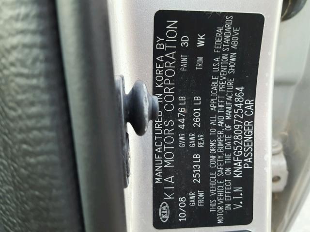 KNAFG528097254864 - 2009 KIA RONDO BASE SILVER photo 10