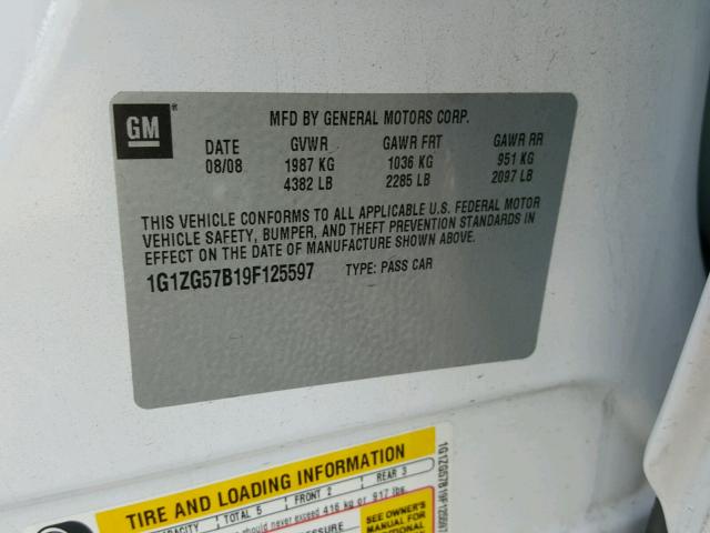 1G1ZG57B19F125597 - 2009 CHEVROLET MALIBU LS 白色 照片 10