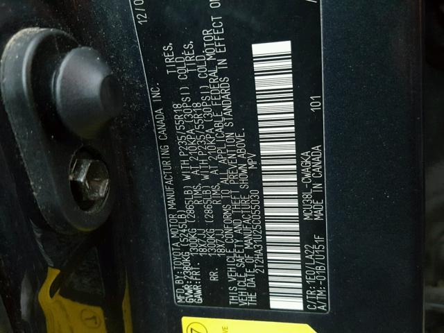 2T2HA31U25C055030 - 2005 LEXUS RX 330 CHARCOAL photo 10