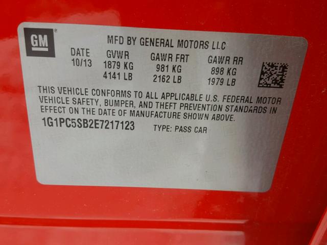 1G1PC5SB2E7217123 - 2014 CHEVROLET CRUZE LT RED photo 10