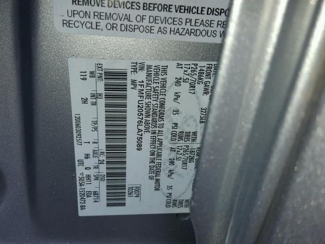 1FMFU20576LA75089 - 2006 FORD EXPEDITION SILVER photo 10