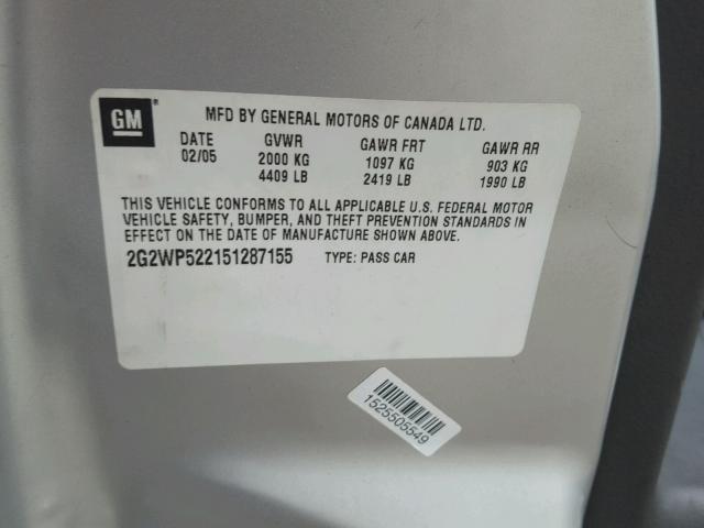 2G2WP522151287155 - 2005 PONTIAC GRAND PRIX Gümüş foto 10
