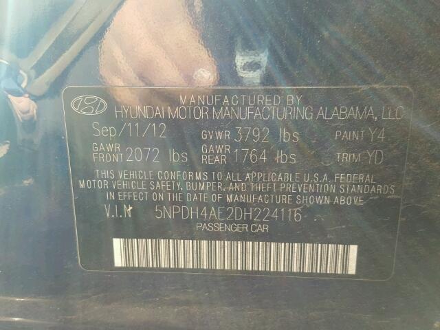 5NPDH4AE2DH224116 - 2013 HYUNDAI ELANTRA GL BLUE photo 10