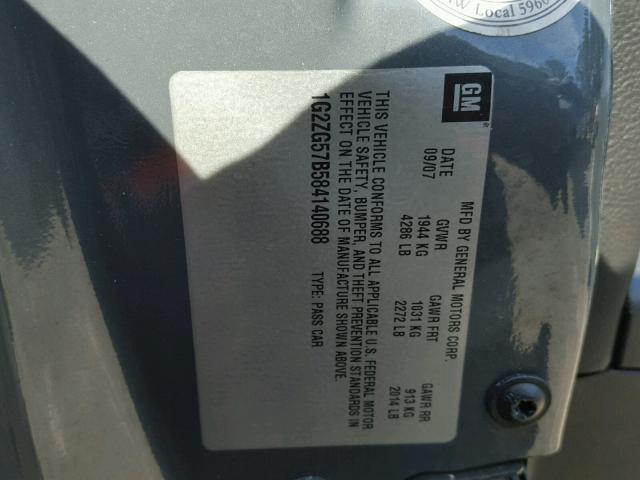 1G2ZG57B584140688 - 2008 PONTIAC G6 BASE GRAY photo 10