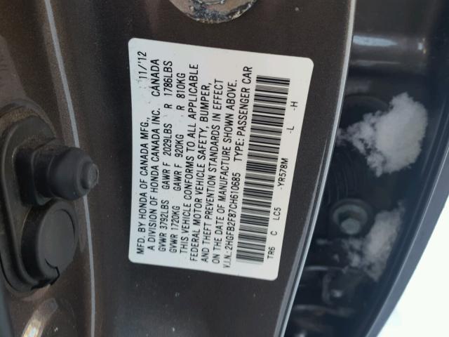 2HGFB2F87CH610685 - 2012 HONDA CIVIC EX GRAY photo 10